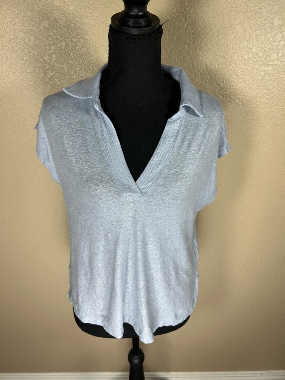 Calypso St. Barth Purple Linen Blend V-Neck Polo Top Size L Chic Minimal